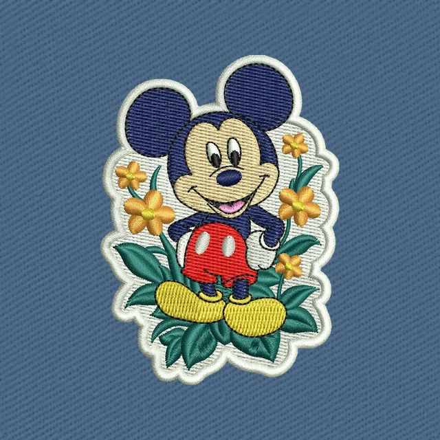Mickey Mouse Yellow Flowers Embroidery Design
