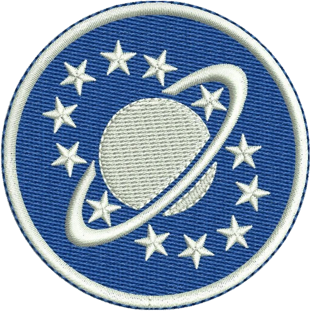 Stickdatei Galaxy Quest Logo Stickdatei auf Stoff gestickt