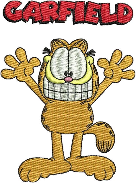 Stickdatei Garfield Cartoon 3 Stickdatei auf Stoff gestickt