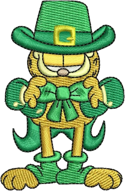 Stickdatei Garfield St. Patrick's Day Stickdatei auf Stoff gestickt