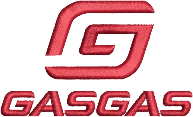 Gas Gas Logo Embroidery Design embroidery design shown stitched on fabric