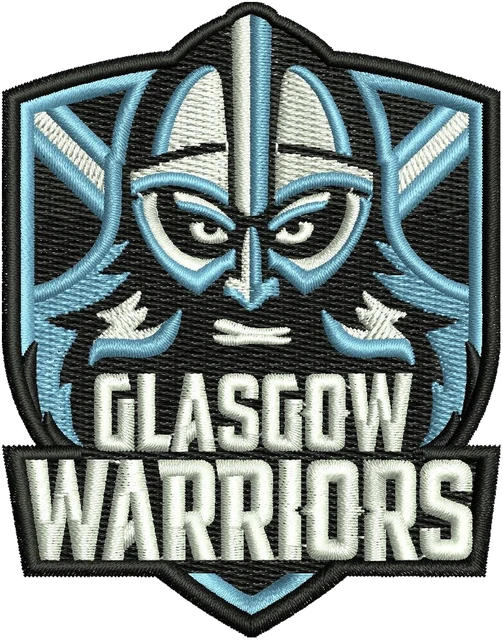 Glasgow Warriors Rugby Union Logo Embroidery Design embroidery design shown stitched on fabric