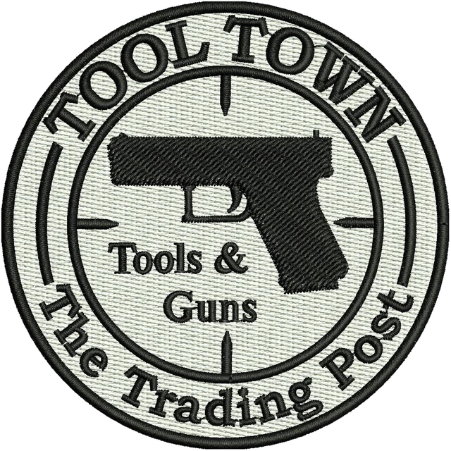 Stickdatei Tool Town & The Trading Post Logo Stickdatei auf Stoff gestickt