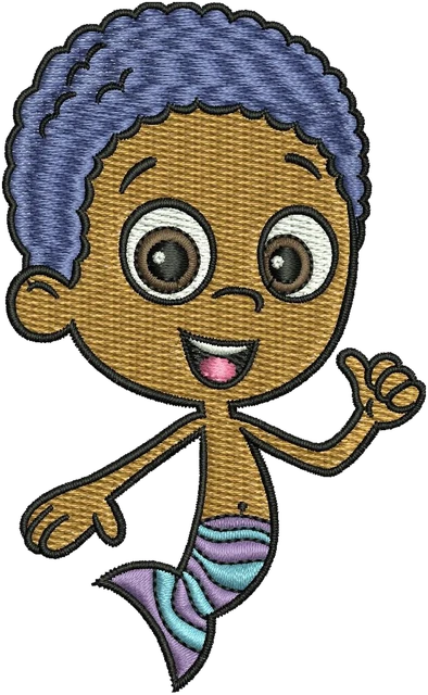 Goby from Bubble Guppies Waving embroidery design shown stitched on fabric