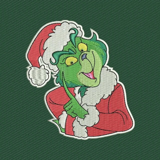 Grinch sonriente con abrigo de Santa