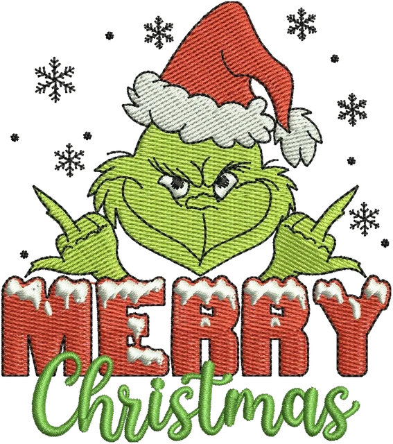 Grinch Merry Christmas Embroidery Design embroidery design shown stitched on fabric
