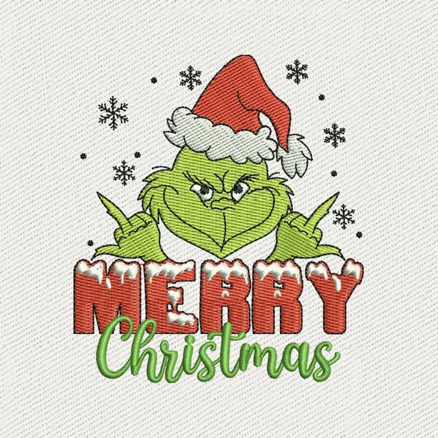 Grinch Merry Christmas Embroidery Design