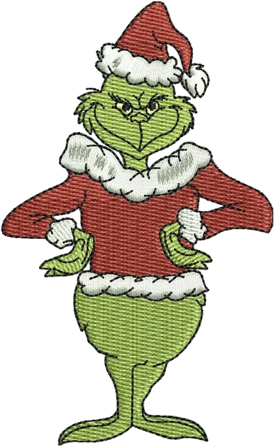 Stickdatei The Grinch im Weihnachtsmann-Outfit auf Stoff gestickt