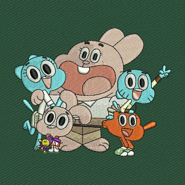 Disegno da ricamo Gumball Darwin e famiglia in gruppo