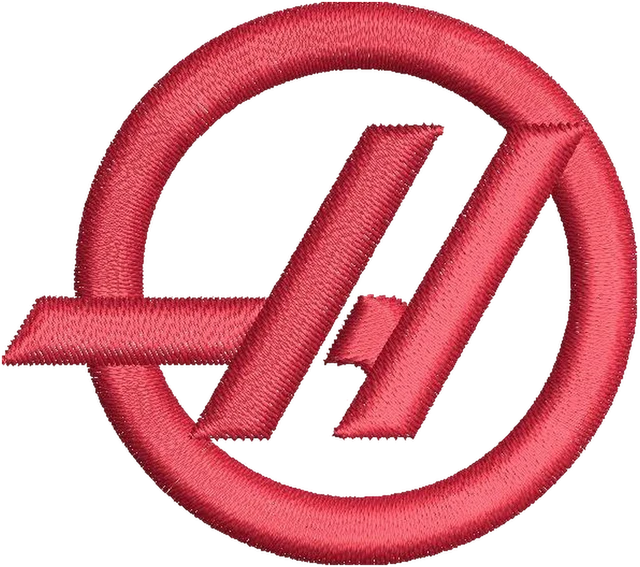 Ricamo Disegno da ricamo emblema H circolare rosso Haas su tessuto