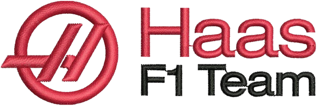 Haas F1 Team Red and Black Logo embroidery design shown stitched on fabric