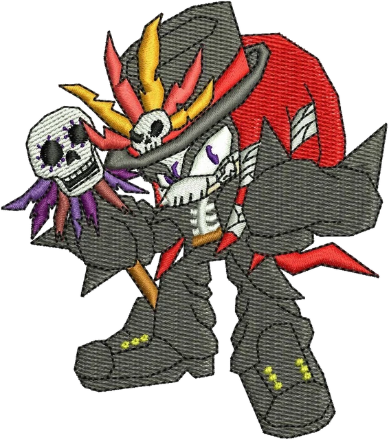 Diseño de bordado Diseño de bordado Knuckles de Halloween con traje de batalla sobre tela