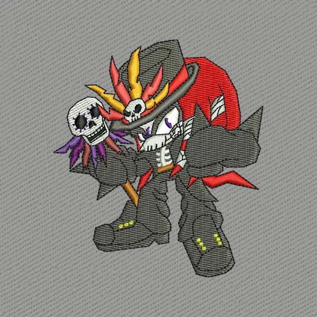 Diseño de bordado Knuckles de Halloween con traje de batalla