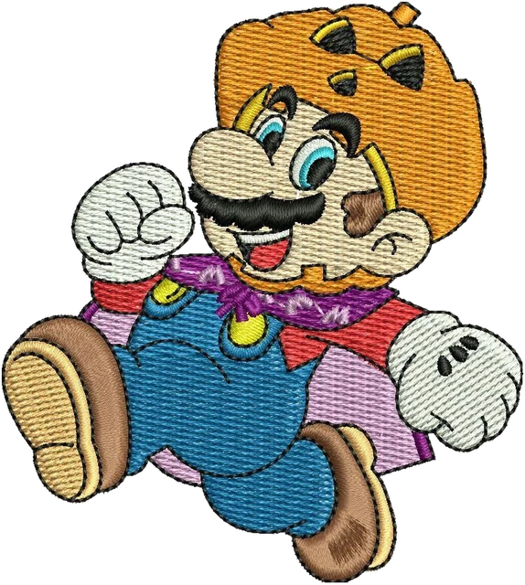 Ricamo Disegno da ricamo Mario Halloween con costume da zucca su tessuto
