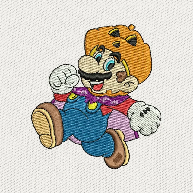 Motif de broderie Mario Halloween en costume de citrouille