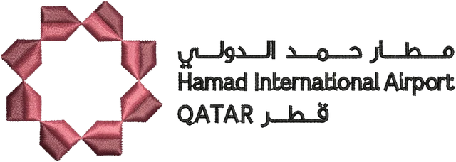Hamad International Airport Bilingual Logo Embroidery Design embroidery design shown stitched on fabric