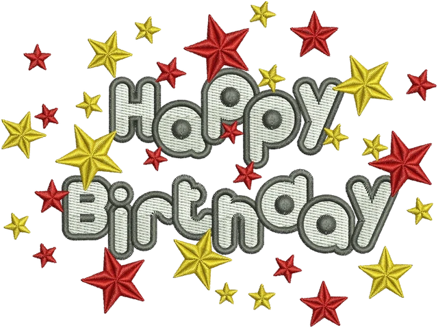 Happy Birthday Embroidery Design embroidery design shown stitched on fabric