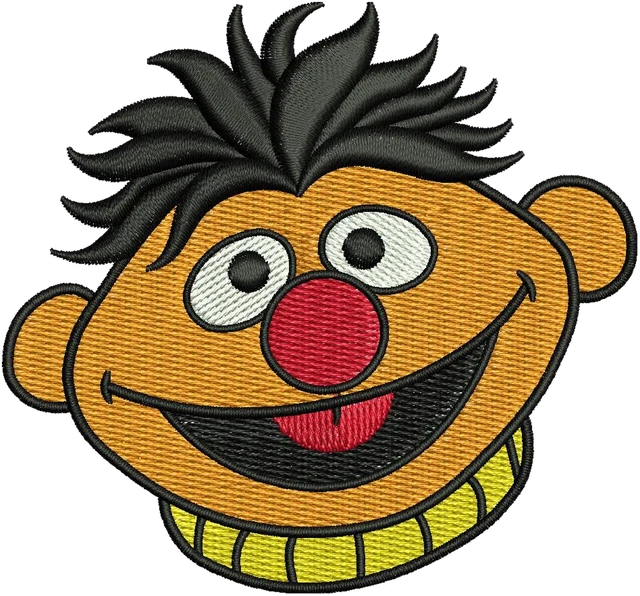 Stickdatei Happy Cartoon Ernie Face Stickdatei auf Stoff gestickt