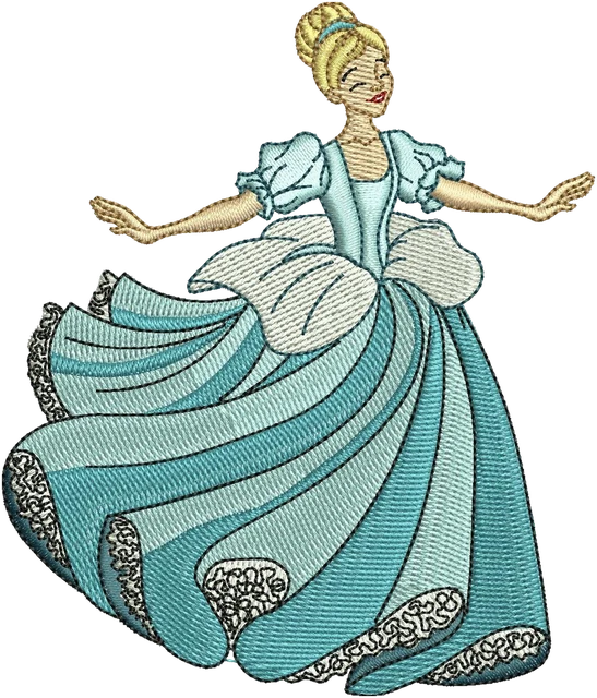 Stickdatei Happy Cinderella Stickdatei auf Stoff gestickt
