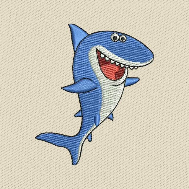 Fröhlicher blauer Cartoon-Hai Stickdatei