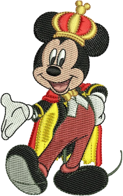 Mickey Mouse in Royal Prince Costume embroidery design shown stitched on fabric