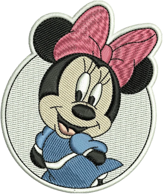 Happy Disney Cartoon Minnie Mouse Embroidery Design embroidery design shown stitched on fabric