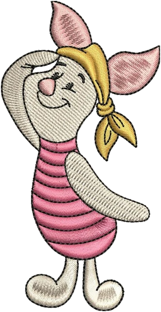 Piglet Yellow Headscarf Shy Pose Embroidery Design embroidery design shown stitched on fabric