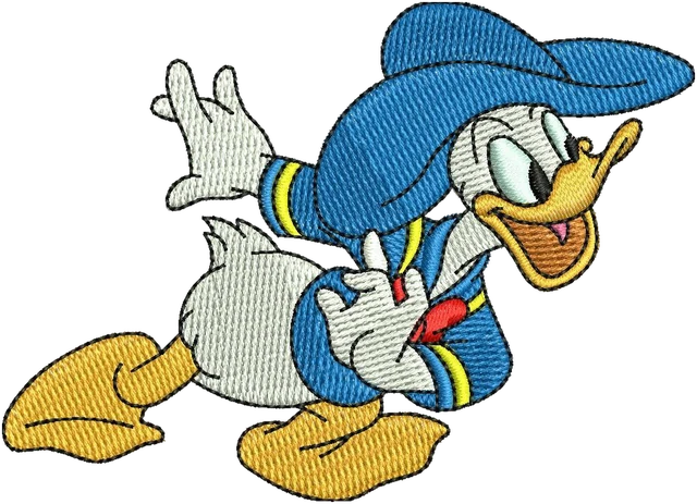 Donald Duck Running with Open Arms embroidery design shown stitched on fabric