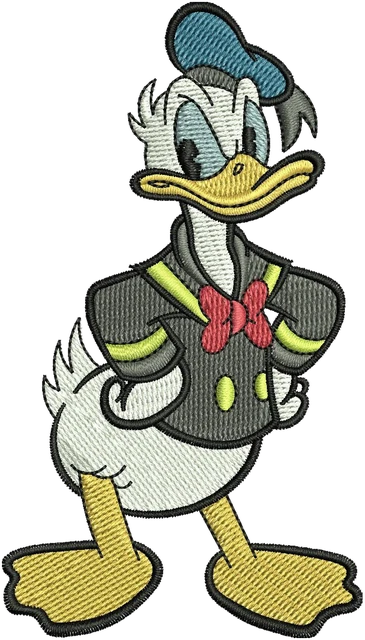 Donald Duck Standing with Hands on Hips embroidery design shown stitched on fabric