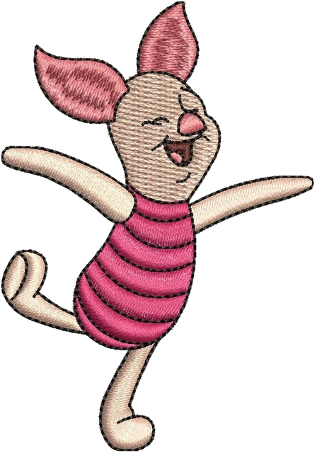 Piglet Dancing Arms Out One Leg Up Embroidery Design embroidery design shown stitched on fabric