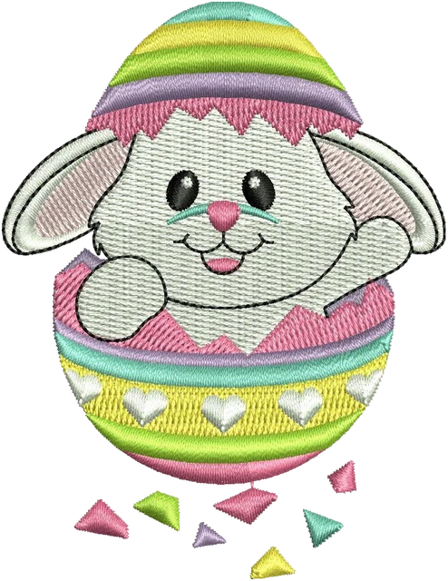 Diseño de bordado Diseño de bordado Conejo de Pascua dentro de un huevo decorado sobre tela