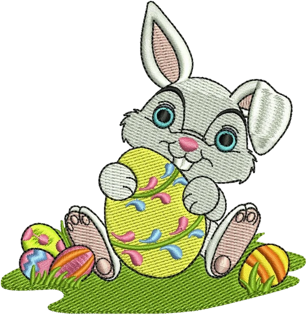 Ricamo Disegno da ricamo Coniglietto di Pasqua con uovo dipinto su tessuto