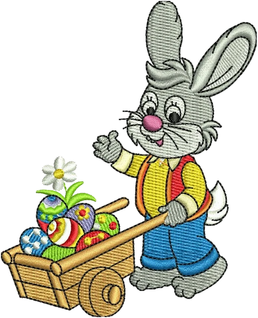 Ricamo Disegno da ricamo Coniglio di Pasqua con carretto di uova su tessuto