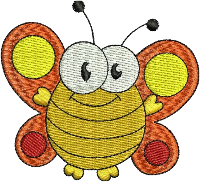 Happy Orange Butterfly Embroidery Design embroidery design shown stitched on fabric