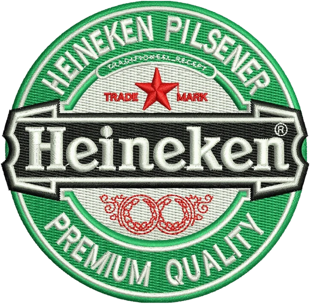 Heineken Pilsener Round Label embroidery design shown stitched on fabric
