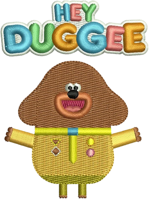 Diseño de bordado Hey Duggee sobre tela