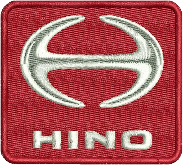 Hino Red Square Truck Emblem embroidery design shown stitched on fabric