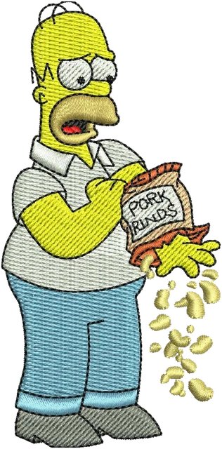 Ricamo Disegno da ricamo Homer Simpson rovescia popcorn su tessuto