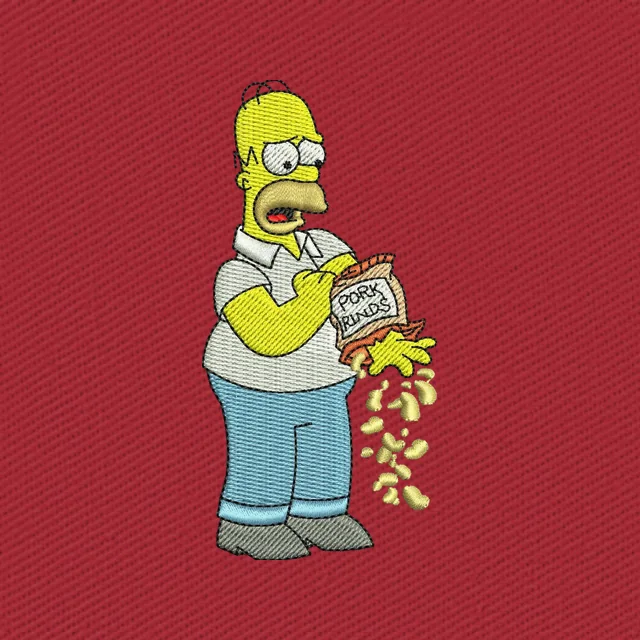 Disegno da ricamo Homer Simpson rovescia popcorn