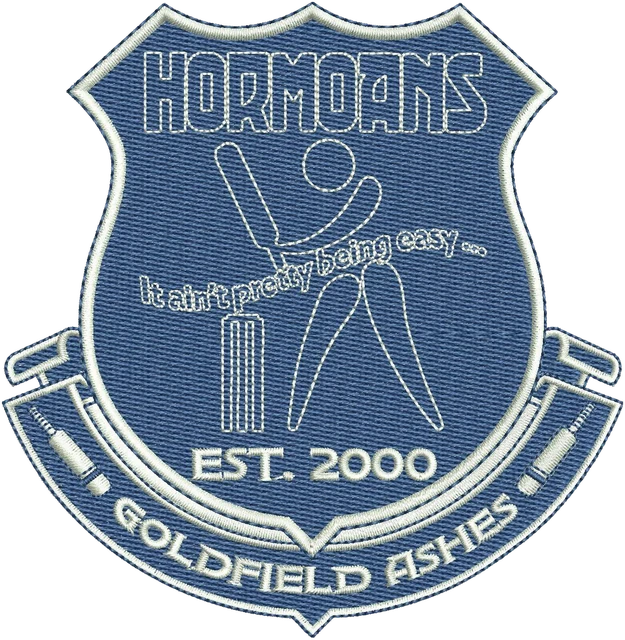 Hormoans Goldfields Ashes Cricket Crest embroidery design shown stitched on fabric