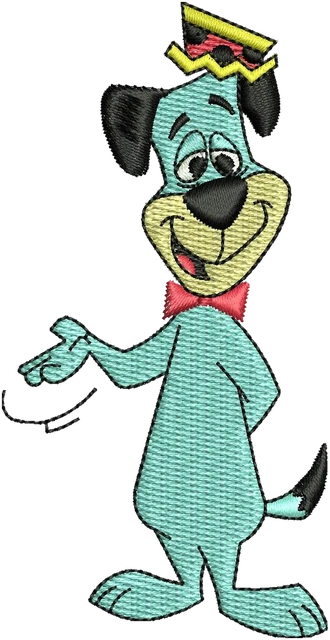 Huckleberry Hound boater-hat pose 2 embroidery design shown stitched on fabric