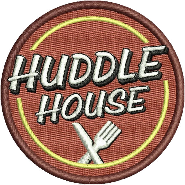 Motif de broderie Huddle House logo brodé sur tissu