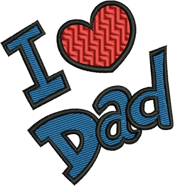 Stickdatei I Love Dad Stickdatei auf Stoff gestickt