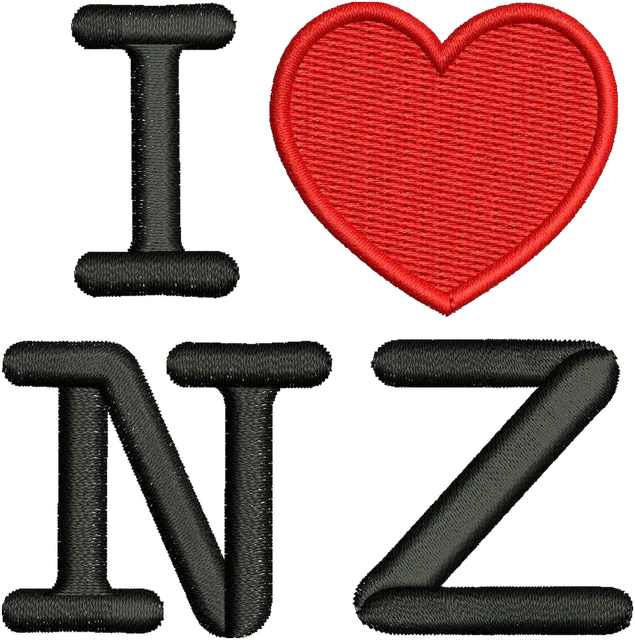 I Love New Zealand Embroidery Design embroidery design shown stitched on fabric