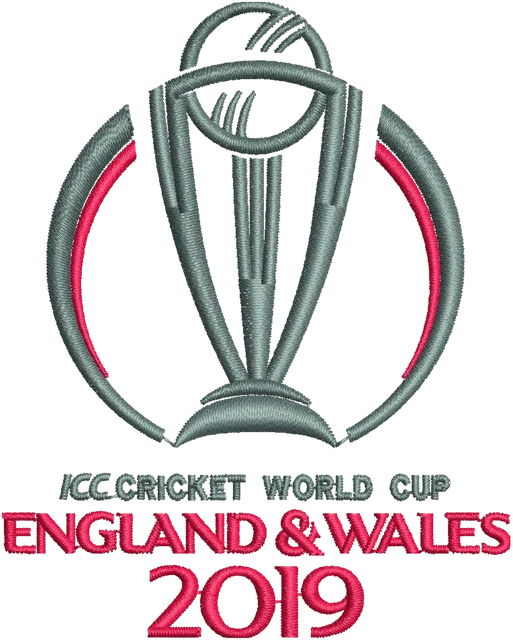 ICC Cricket World Cup England Wales 2019 embroidery design shown stitched on fabric