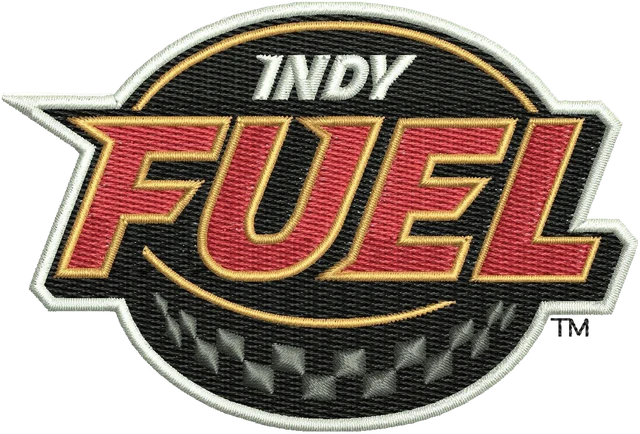 Indy Fuel Logo Embroidery Design embroidery design shown stitched on fabric