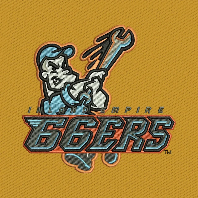 Inland Empire 66ers Baseballlogo mit Maskottchen Stickdatei