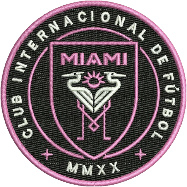 Inter Miami CF Soccer Club Logo Embroidery Design embroidery design shown stitched on fabric