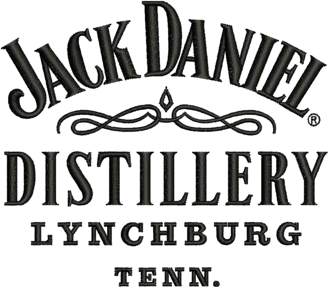 Jack Daniel Distillery Lynchburg Lettering embroidery design shown stitched on fabric
