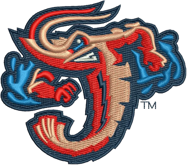 Stickdatei Jacksonville Jumbo Shrimp Logo Stickdatei auf Stoff gestickt